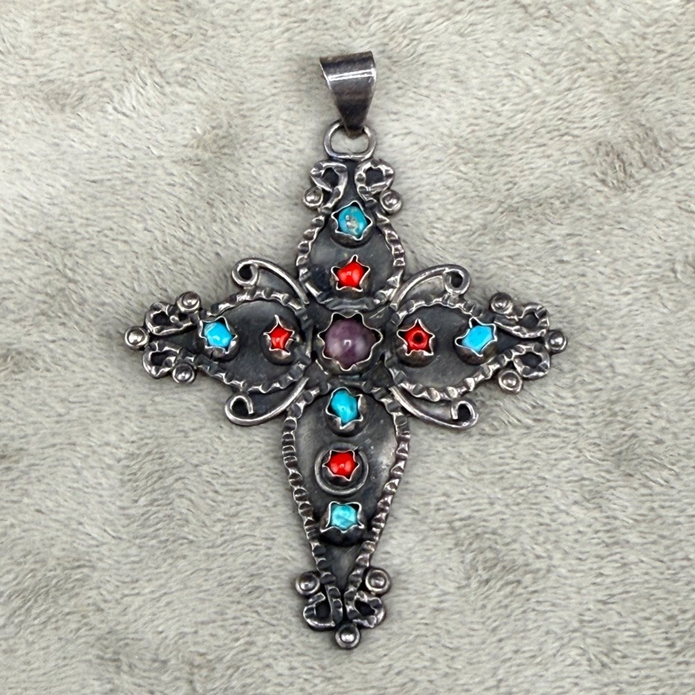 Vintage Taxco Sterling Silver Cross Pendant Matl